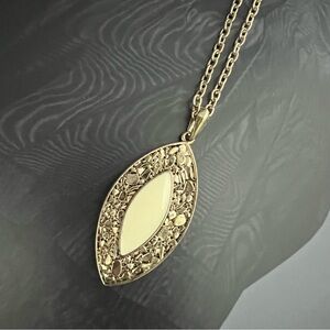 BELLE NOEL • 14k Gold Plated White Enamel Marquise Pendant Necklace